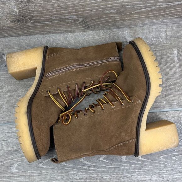 Free People Dylan Lace Up Taupe Brown Leather Tall Chunky Y2K 9-Eye Heeled Boots - Picture 9 of 13